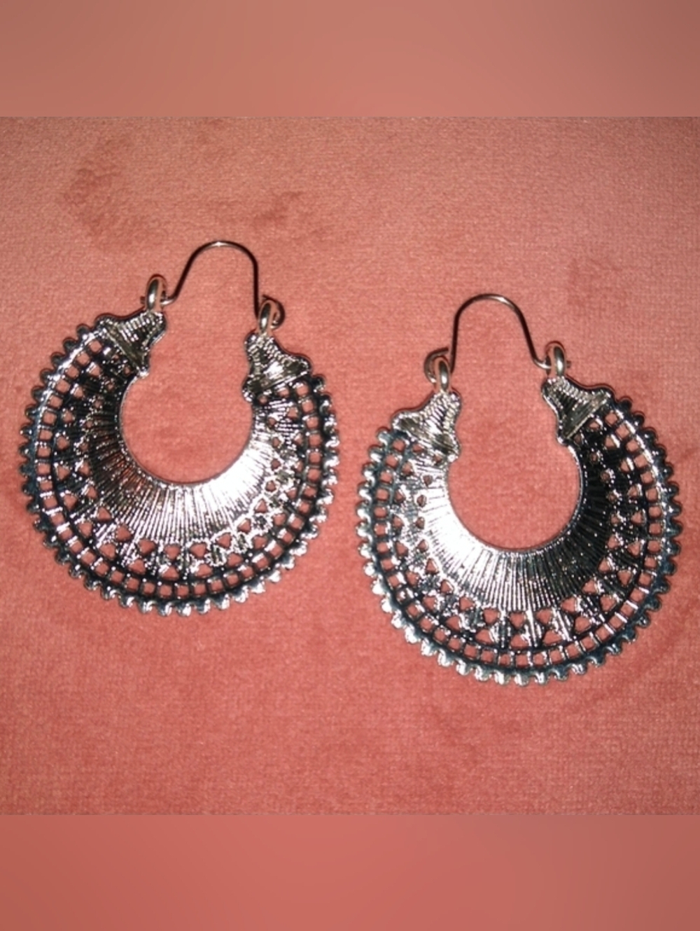 Silver Intricate Filigree Metal Lace Earrings India Bohemian Boho Aesthetic - Picture 3 of 9